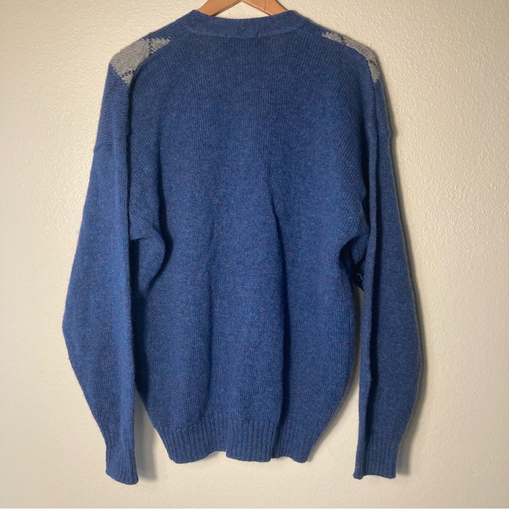 Made in Scotland Pure Wool Blue and Gray Argyle Cardigan *Flaws/ Distressed - Picture 5 of 10